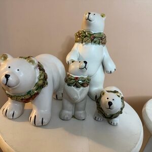 Holiday Polar Bear Figurine Set - White and Green